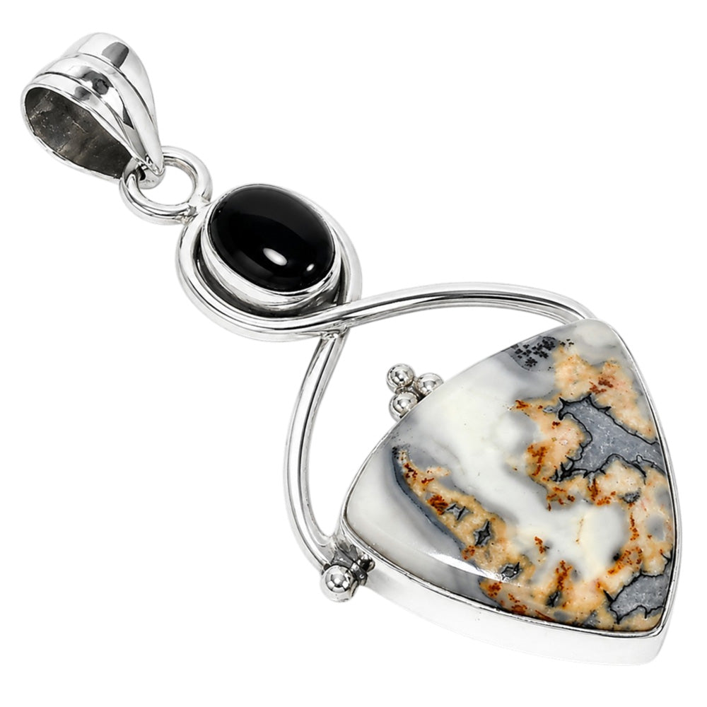 Maligano Jasper and Black Onyx 925 Sterling Silver Pendant Necklace Jewelry SP01291
