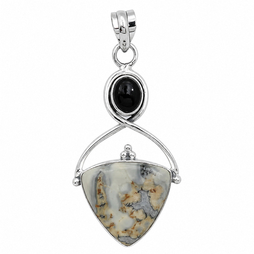 Maligano Jasper and Black Onyx 925 Sterling Silver Pendant Necklace Jewelry SP01291