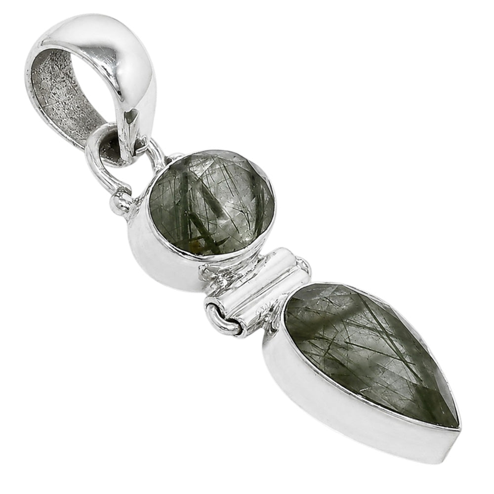 Epidote In Quartz 925 Sterling Silver Pendant Necklace Jewelry SP01292