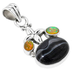 Crown Of Silver Psilomelane - Black Malachite and Ethiopian Opal 925 Sterling Silver Pendant Necklace Jewelry SP01293