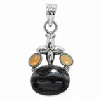 Crown Of Silver Psilomelane - Black Malachite and Ethiopian Opal 925 Sterling Silver Pendant Necklace Jewelry SP01293