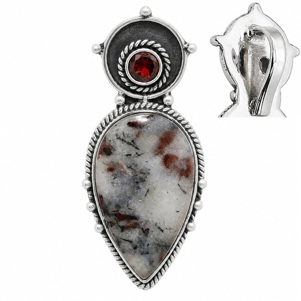 Astrophyllite and Hessonite Garnet 925 Sterling Silver Pendant Necklace Jewelry SP01295