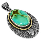 Two Tone - Turquoise Magnesite 925 Sterling Silver Pendant Necklace Jewelry SP01299