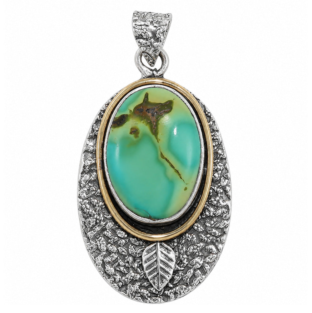 Two Tone - Turquoise Magnesite 925 Sterling Silver Pendant Necklace Jewelry SP01299