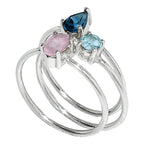 Rose Quartz, London Blue Topaz & Green Amethyst 925 Sterling Silver Ring Jewelry Size-17 SR01002
