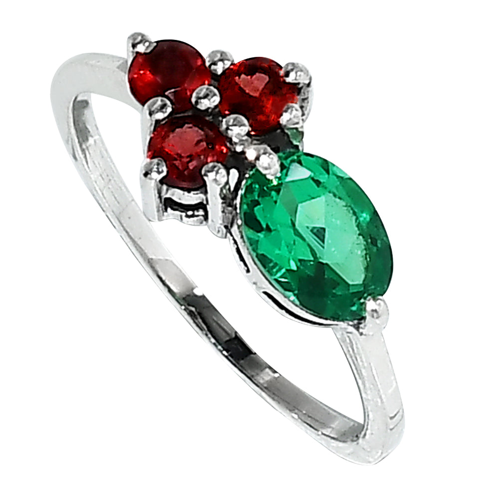 Green Tourmaline and Hessonite Garnet 925 Sterling Silver Ring Jewelry Size-14 SR01005