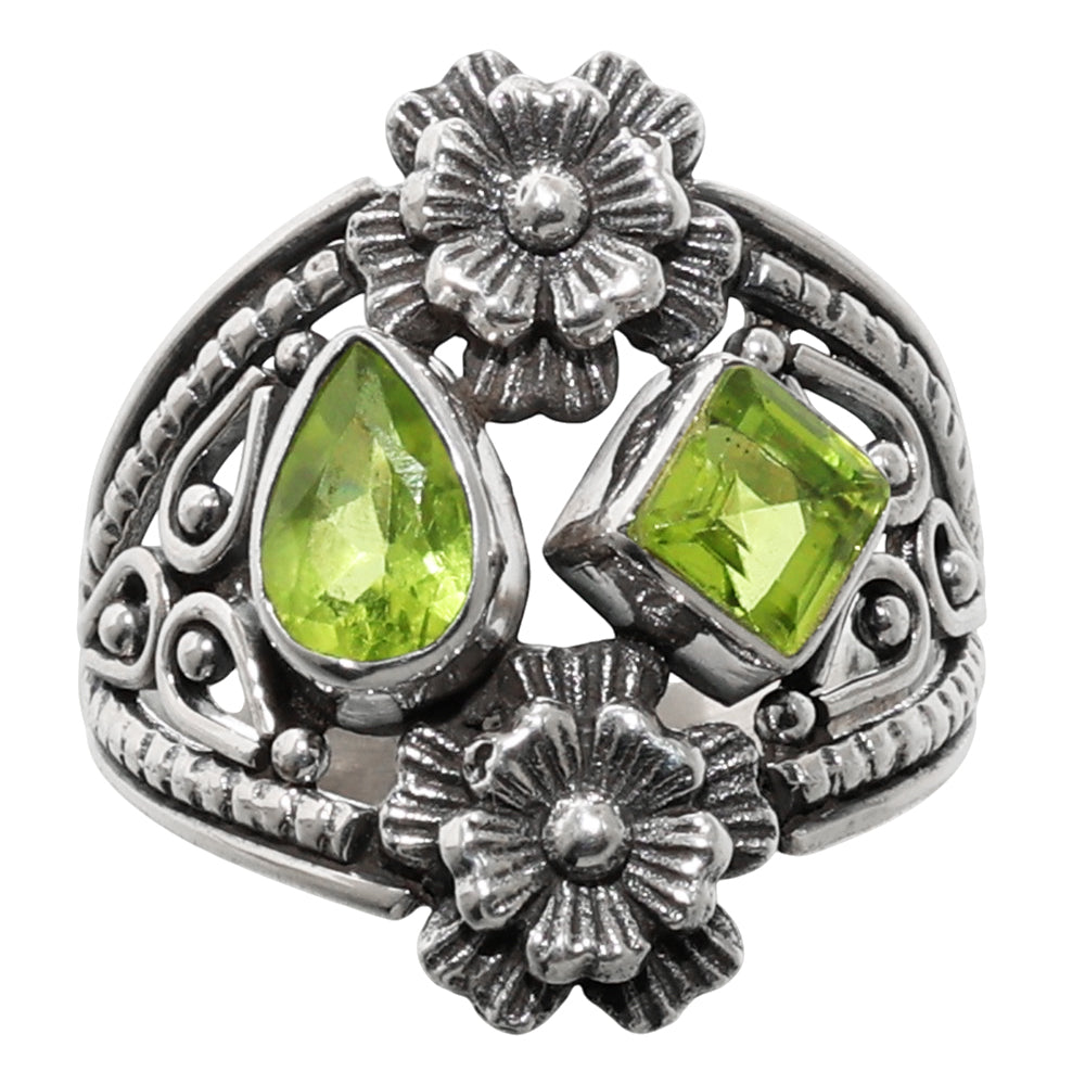 Floral - Peridot 925 Sterling Silver Ring Jewelry Size-20 SR01013