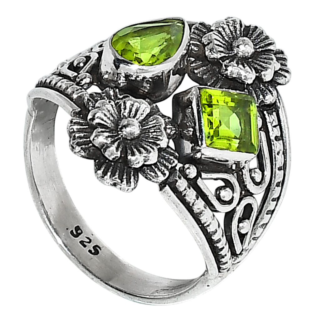 Floral - Peridot 925 Sterling Silver Ring Jewelry Size-20 SR01013