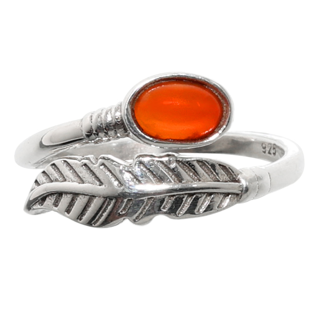 Adjustable Feather - Carnelian 925 Sterling Silver Ring Jewelry Size-14 SR01031