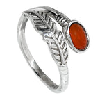 Adjustable Feather - Carnelian 925 Sterling Silver Ring Jewelry Size-14 SR01031