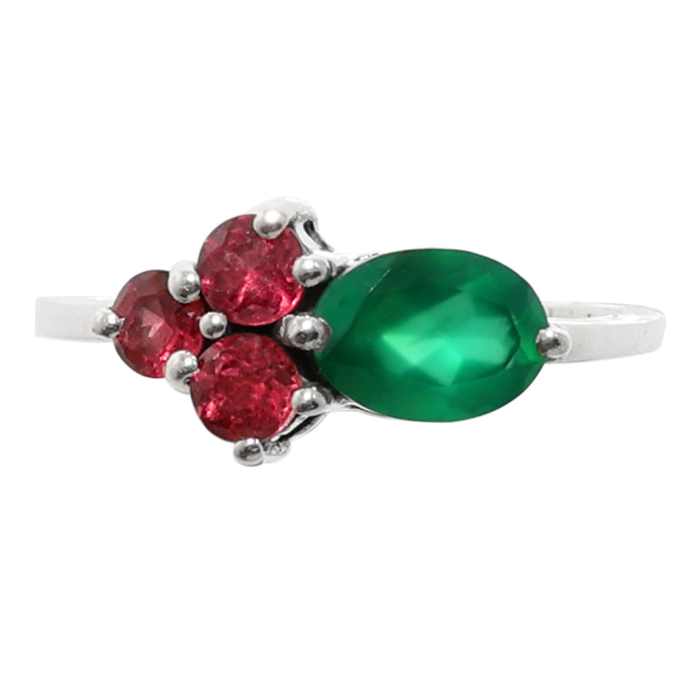 Green Onyx and Garnet 925 Sterling Silver Ring Jewelry Size-12 SR01033