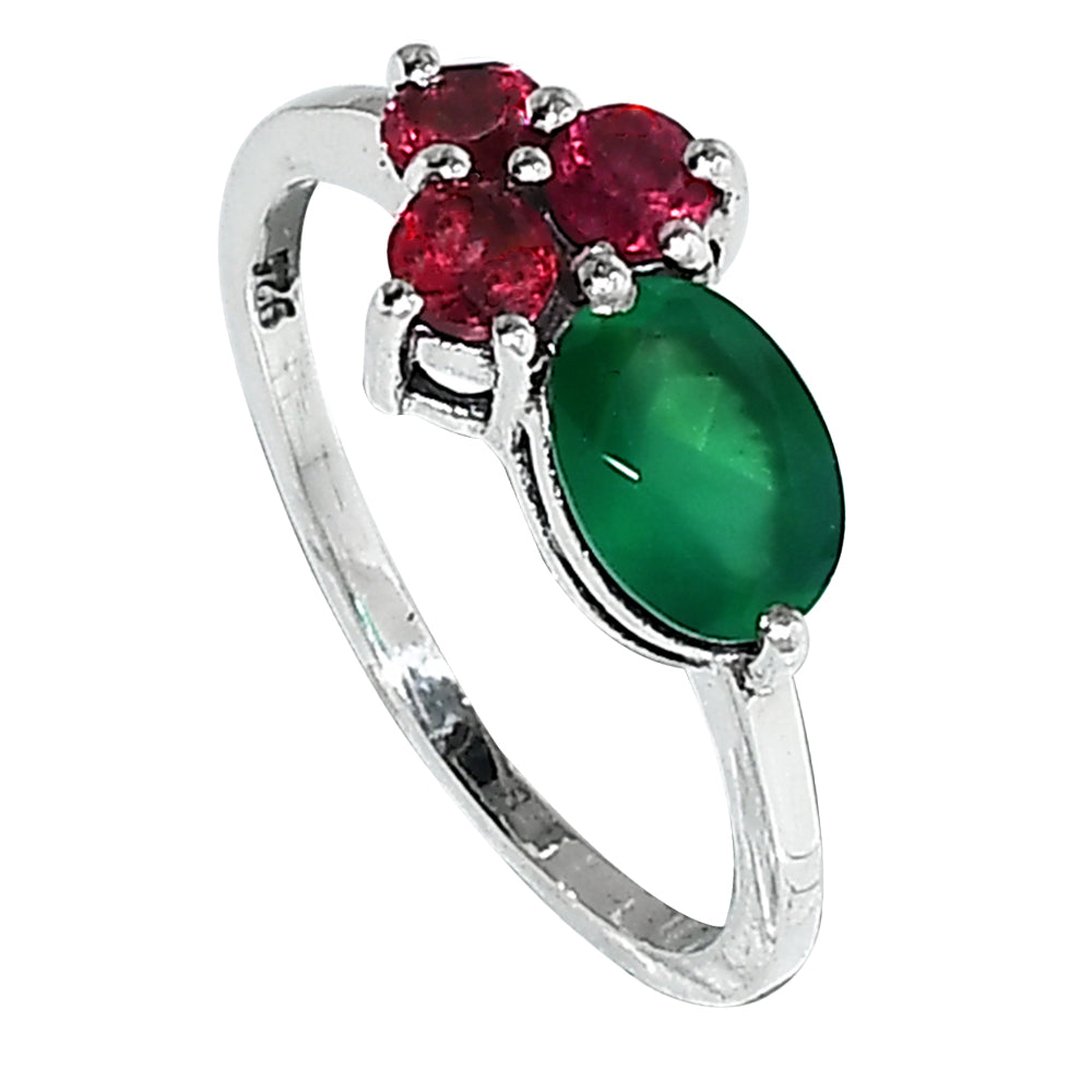 Green Onyx and Garnet 925 Sterling Silver Ring Jewelry Size-12 SR01033