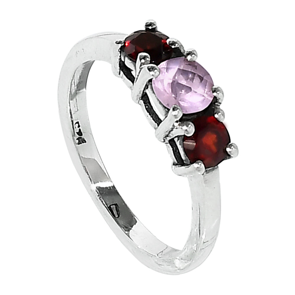 Rose Quartz and Garnet 925 Sterling Silver Ring Jewelry Size-14 SR01042