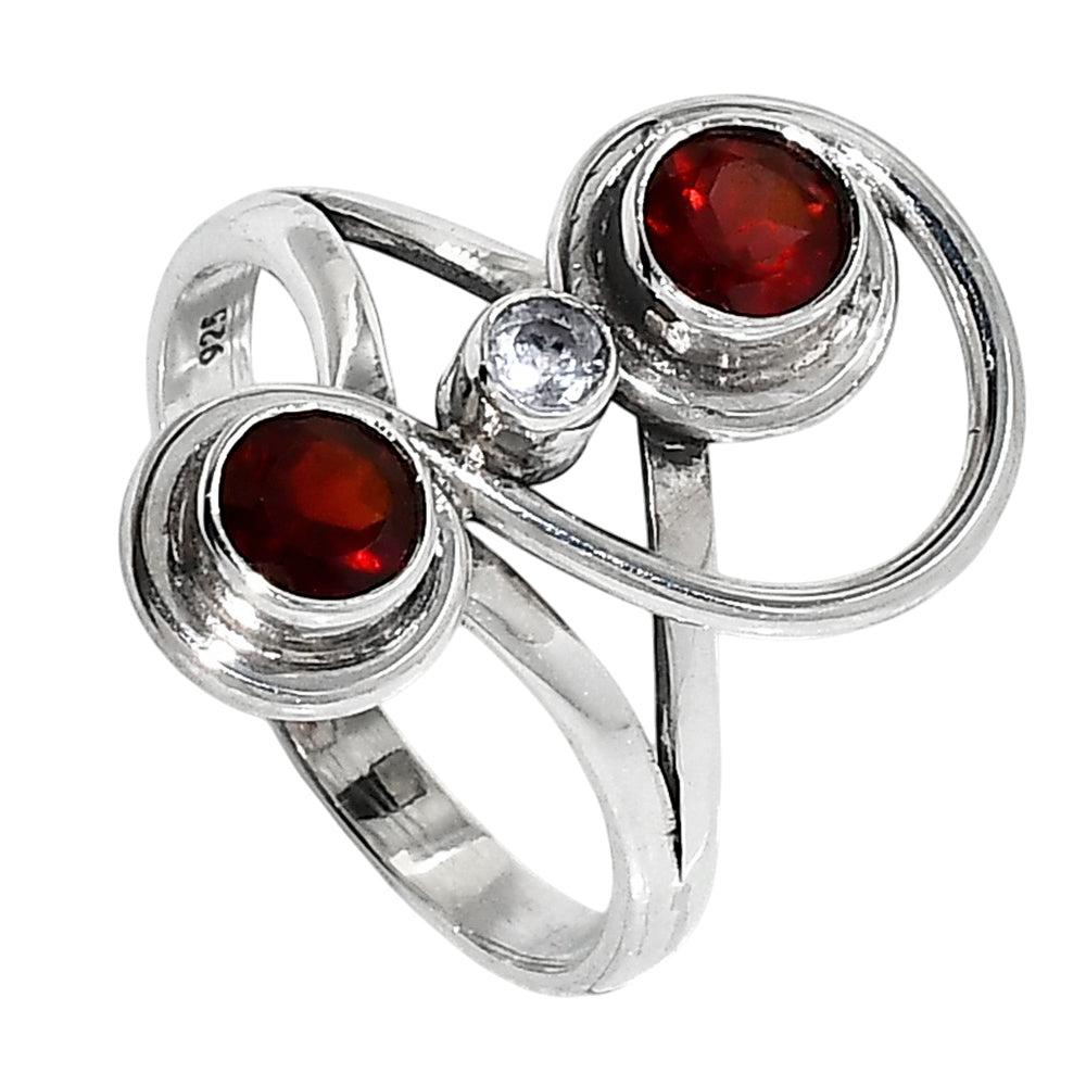 Hessonite Garnet and Sky Blue Topaz 925 Sterling Silver Ring Jewelry Size-22 SR01045
