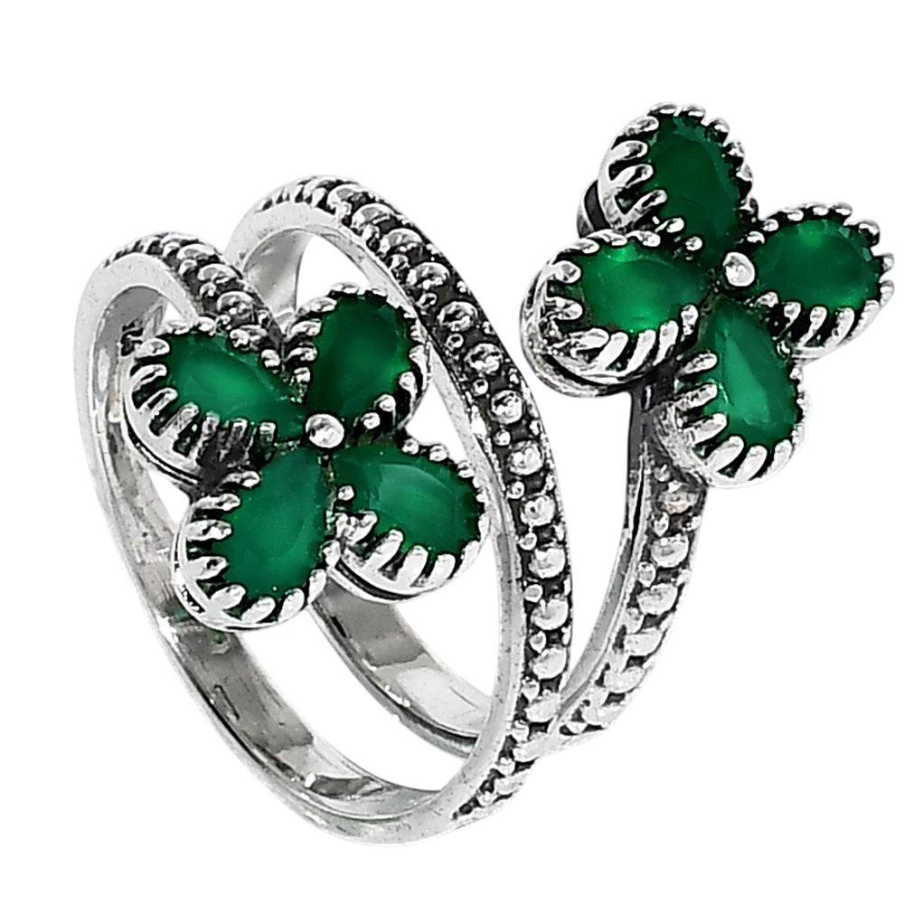 Floral - Green Onyx 925 Sterling Silver Ring Jewelry Size-12 SR01055