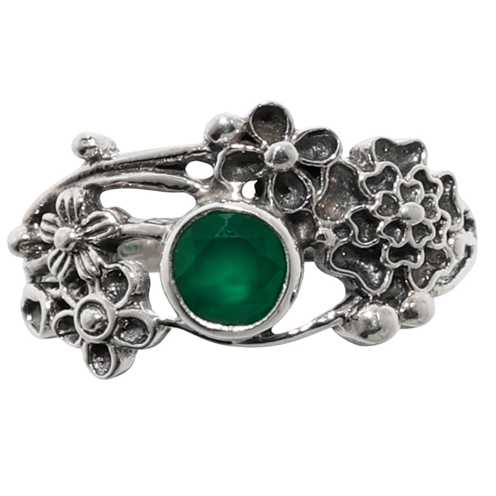 Floral - Green Onyx 925 Sterling Silver Ring Jewelry Size-17 SR01058