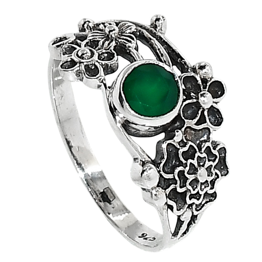 Floral - Green Onyx 925 Sterling Silver Ring Jewelry Size-17 SR01058