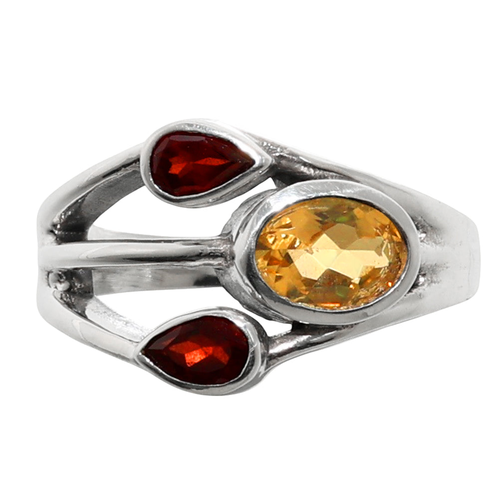 Citrine and Hessonite Garnet 925 Sterling Silver Ring Jewelry Size-14 SR01063