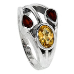 Citrine and Hessonite Garnet 925 Sterling Silver Ring Jewelry Size-14 SR01063