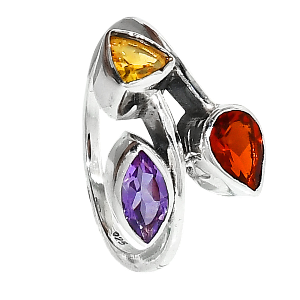 Mandarin Citrine, Amethyst & Citrine 925 Sterling Silver Ring Jewelry Size-14 SR01066