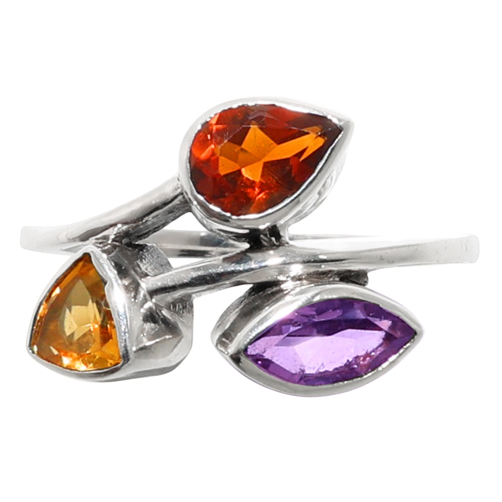 Mandarin Citrine, Amethyst & Citrine 925 Sterling Silver Ring Jewelry Size-14 SR01066