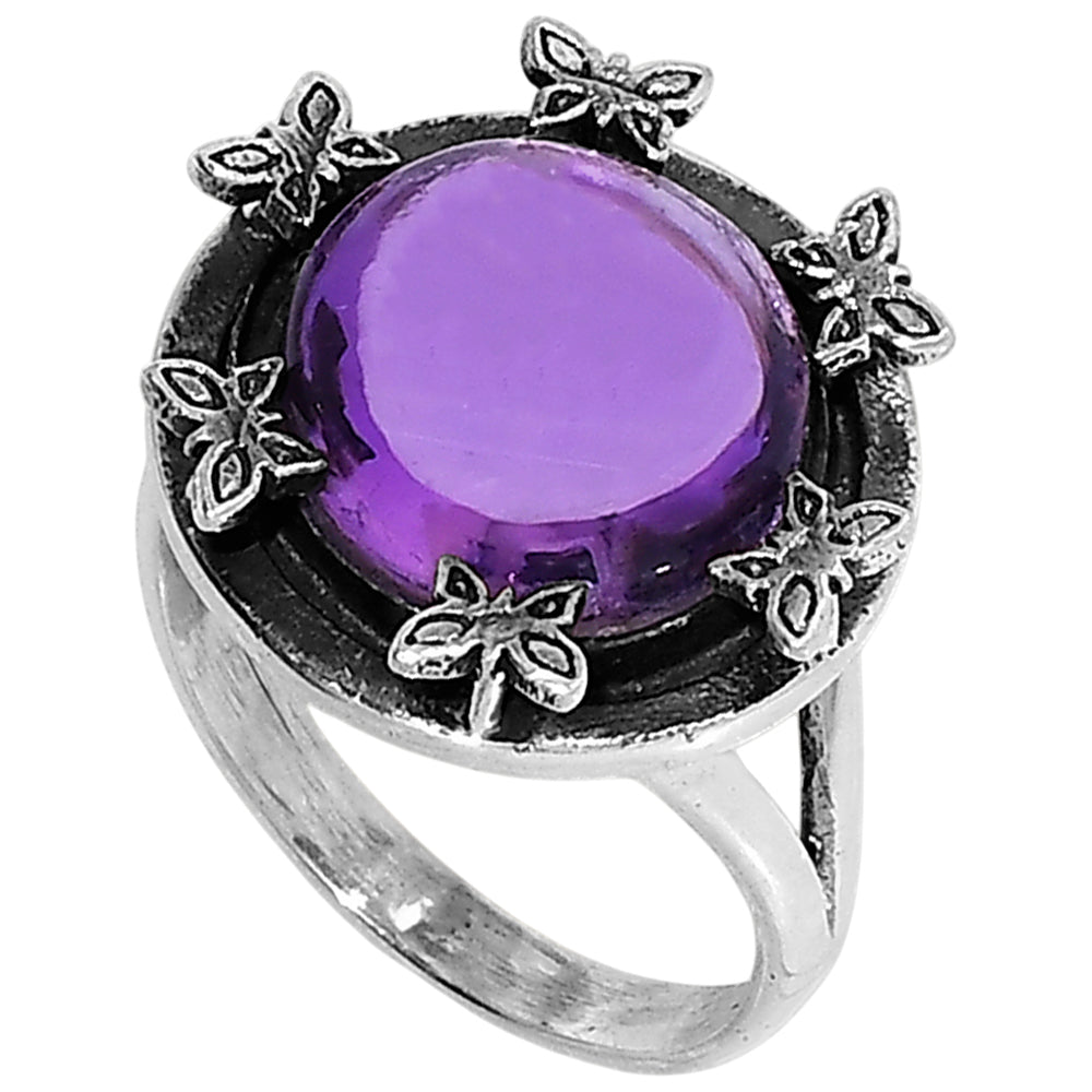 Butterfly - Amethyst Cab 925 Sterling Silver Ring Jewelry Size-16 SR01069