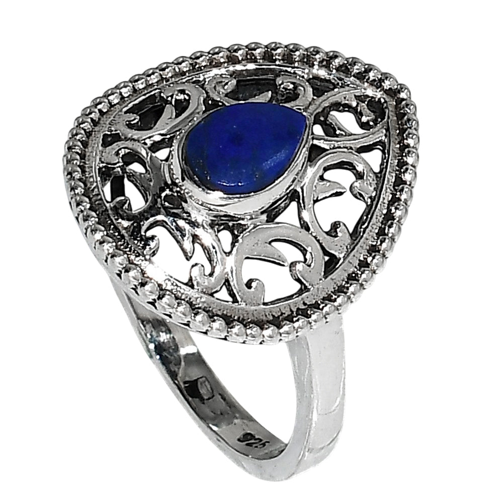 Lapis Lazuli 925 Sterling Silver Ring Jewelry Size-14 SR01075