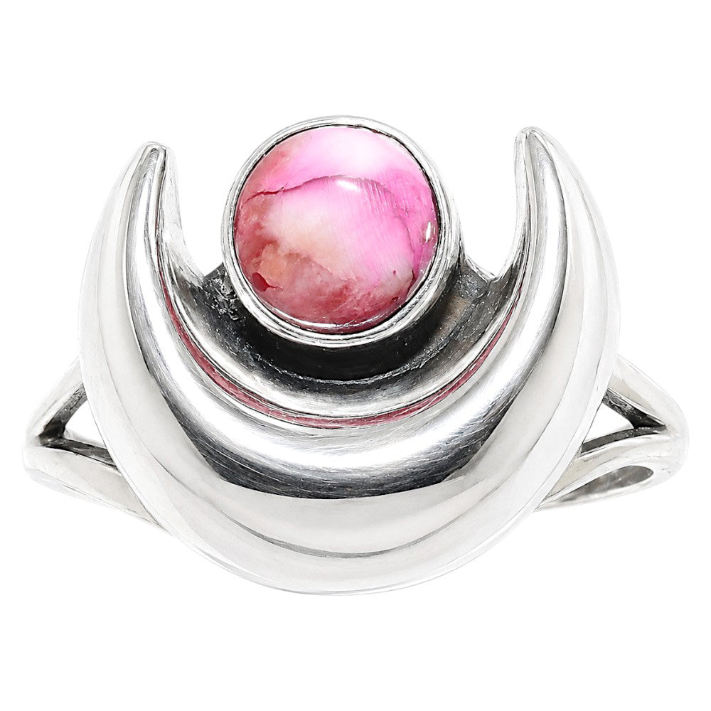 Crescent Moon - Kingman Pink Dahlia Turquoise 925 Sterling Silver Ring Jewelry Size-16 SR01076