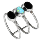 Black Onyx and Fire Opal 925 Sterling Silver Ring Jewelry Size-18 SR01082