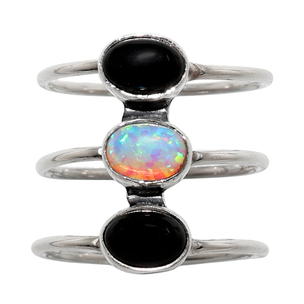 Black Onyx and Fire Opal 925 Sterling Silver Ring Jewelry Size-18 SR01082
