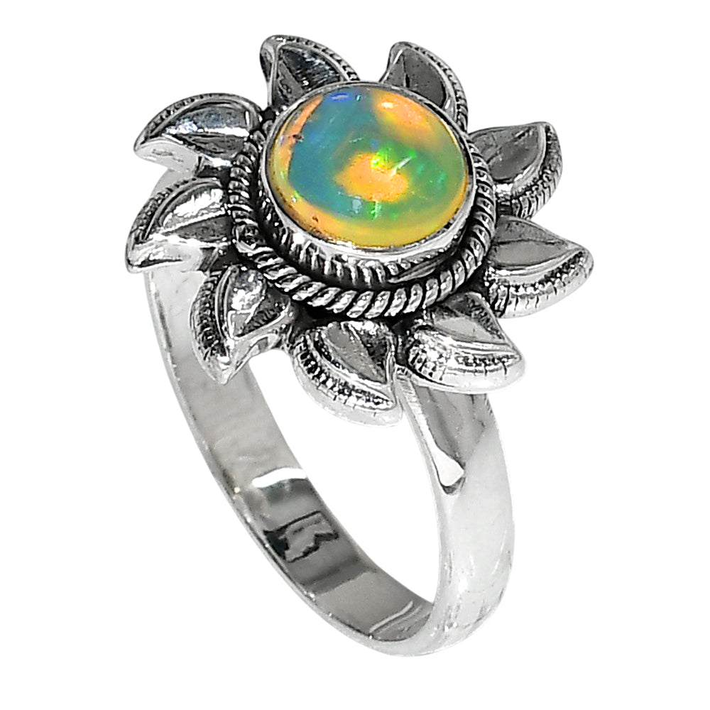 Sun - Ethiopian Opal 925 Sterling Silver Ring Jewelry Size-18 SR01084