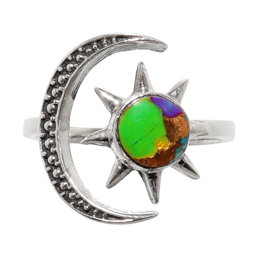 Adjustable Star Moon - Multi Copper Turquoise 925 Sterling Silver Ring Jewelry Size-14 SR01085