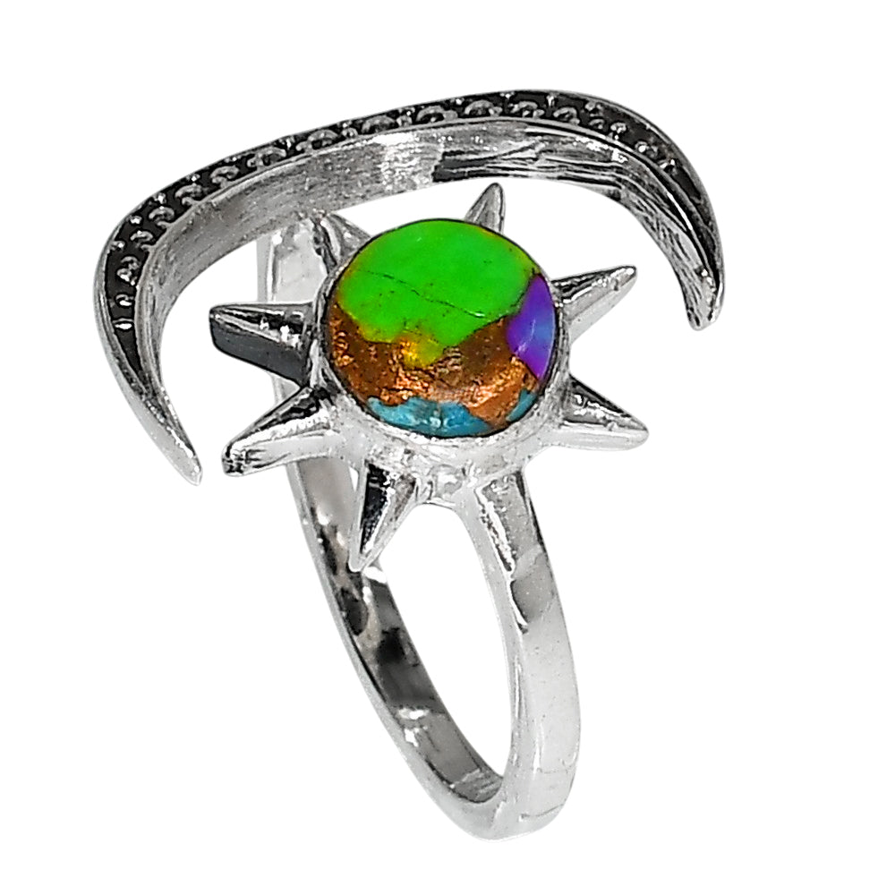 Adjustable Star Moon - Multi Copper Turquoise 925 Sterling Silver Ring Jewelry Size-14 SR01085