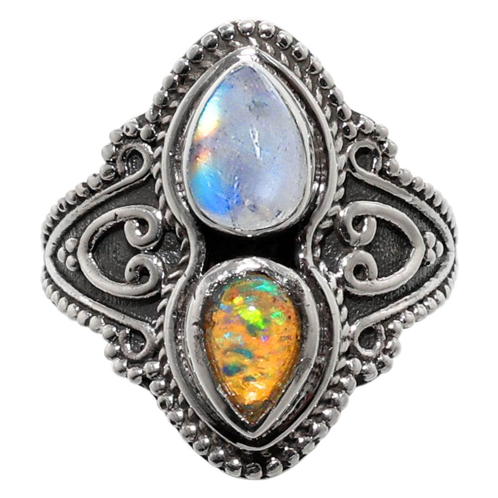 Rainbow Moonstone and Ethiopian Opal 925 Sterling Silver Ring Jewelry Size-12 SR01087