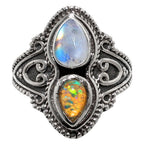 Rainbow Moonstone and Ethiopian Opal 925 Sterling Silver Ring Jewelry Size-12 SR01087