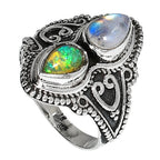 Rainbow Moonstone and Ethiopian Opal 925 Sterling Silver Ring Jewelry Size-12 SR01087