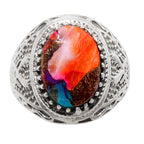 Kingman Orange Dahlia Turquoise 925 Sterling Silver Ring Jewelry Size-20 SR01089