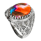 Kingman Orange Dahlia Turquoise 925 Sterling Silver Ring Jewelry Size-20 SR01089