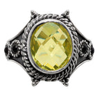Lemon Quartz Checker Briolette 925 Sterling Silver Ring Jewelry Size-14 SR01095