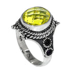 Lemon Quartz Checker Briolette 925 Sterling Silver Ring Jewelry Size-14 SR01095