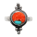 Kingman Orange Dahlia Turquoise 925 Sterling Silver Ring Jewelry Size-10 SR01098