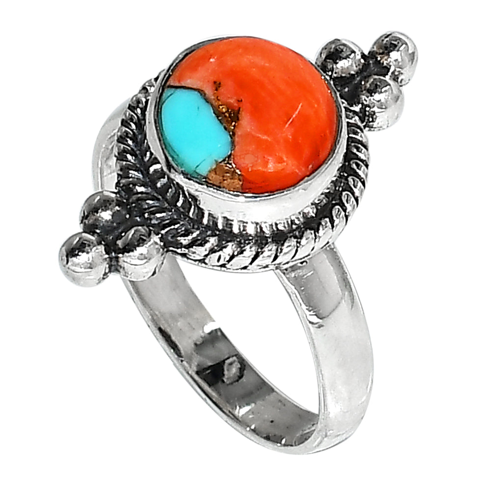 Kingman Orange Dahlia Turquoise 925 Sterling Silver Ring Jewelry Size-10 SR01098