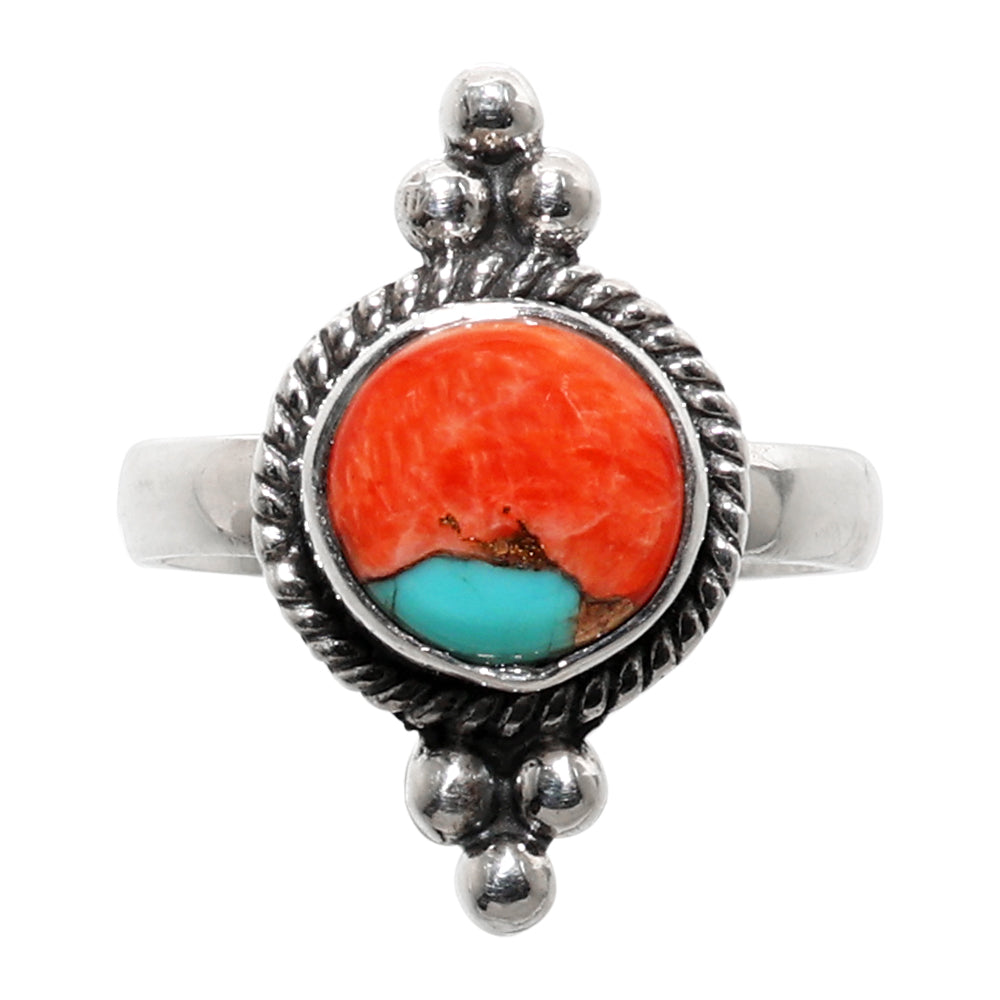 Kingman Orange Dahlia Turquoise 925 Sterling Silver Ring Jewelry Size-10 SR01098