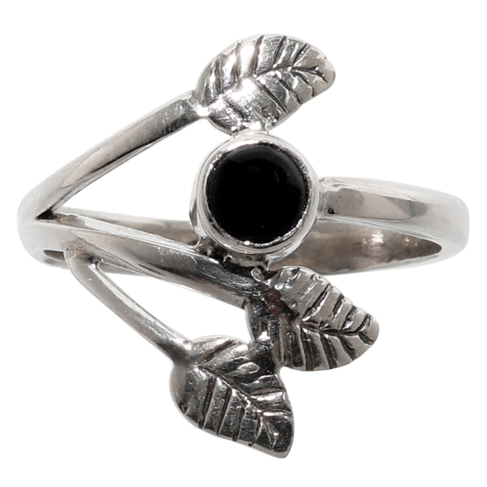 Leaf - Black Onyx 925 Sterling Silver Ring Jewelry Size-21 SR01106