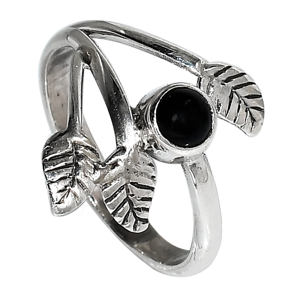 Leaf - Black Onyx 925 Sterling Silver Ring Jewelry Size-21 SR01106