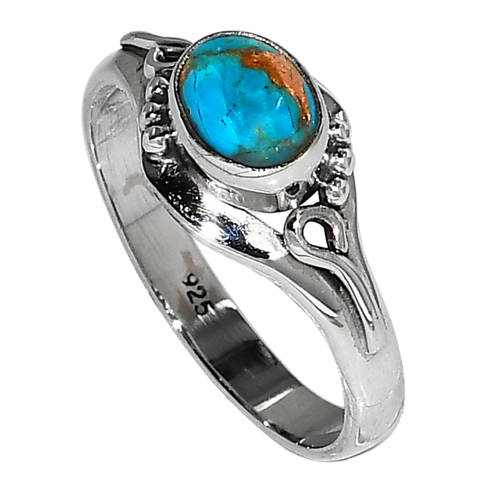 Copper Blue Turquoise 925 Sterling Silver Ring Jewelry Size-17 SR01107