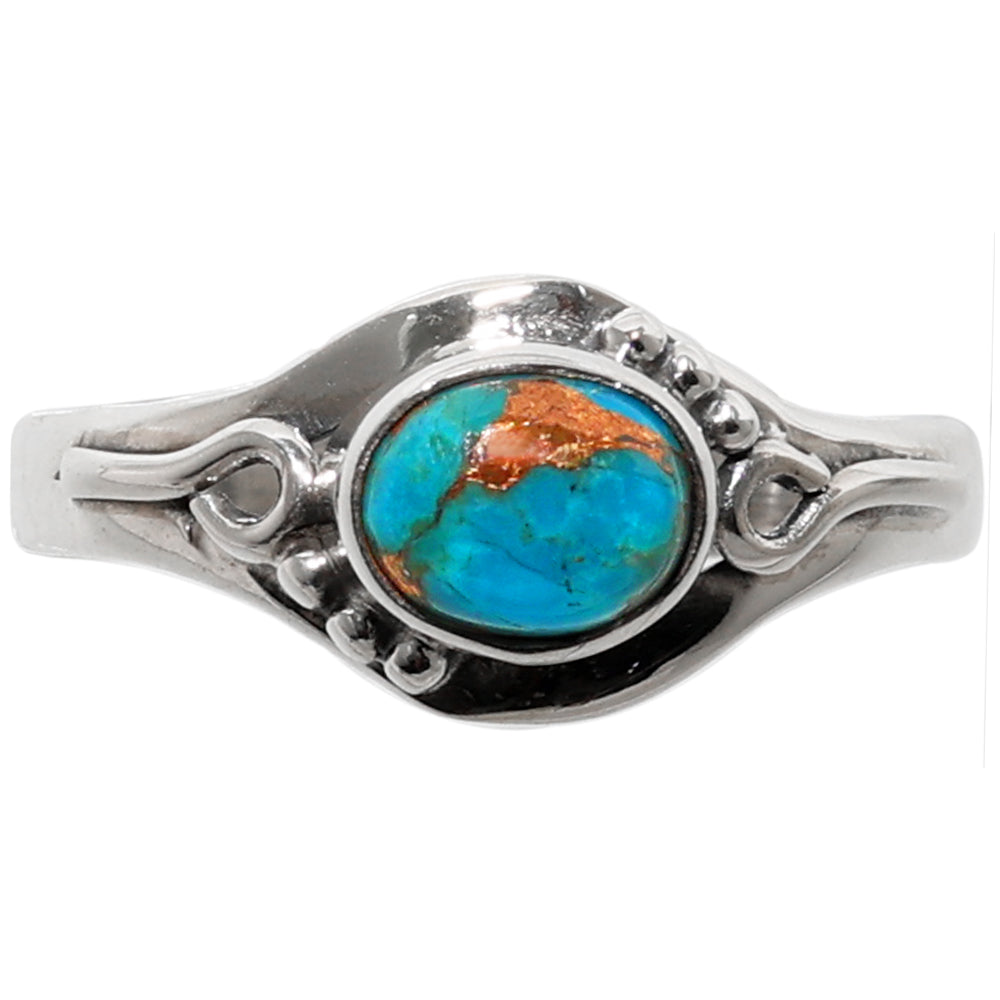 Copper Blue Turquoise 925 Sterling Silver Ring Jewelry Size-17 SR01107