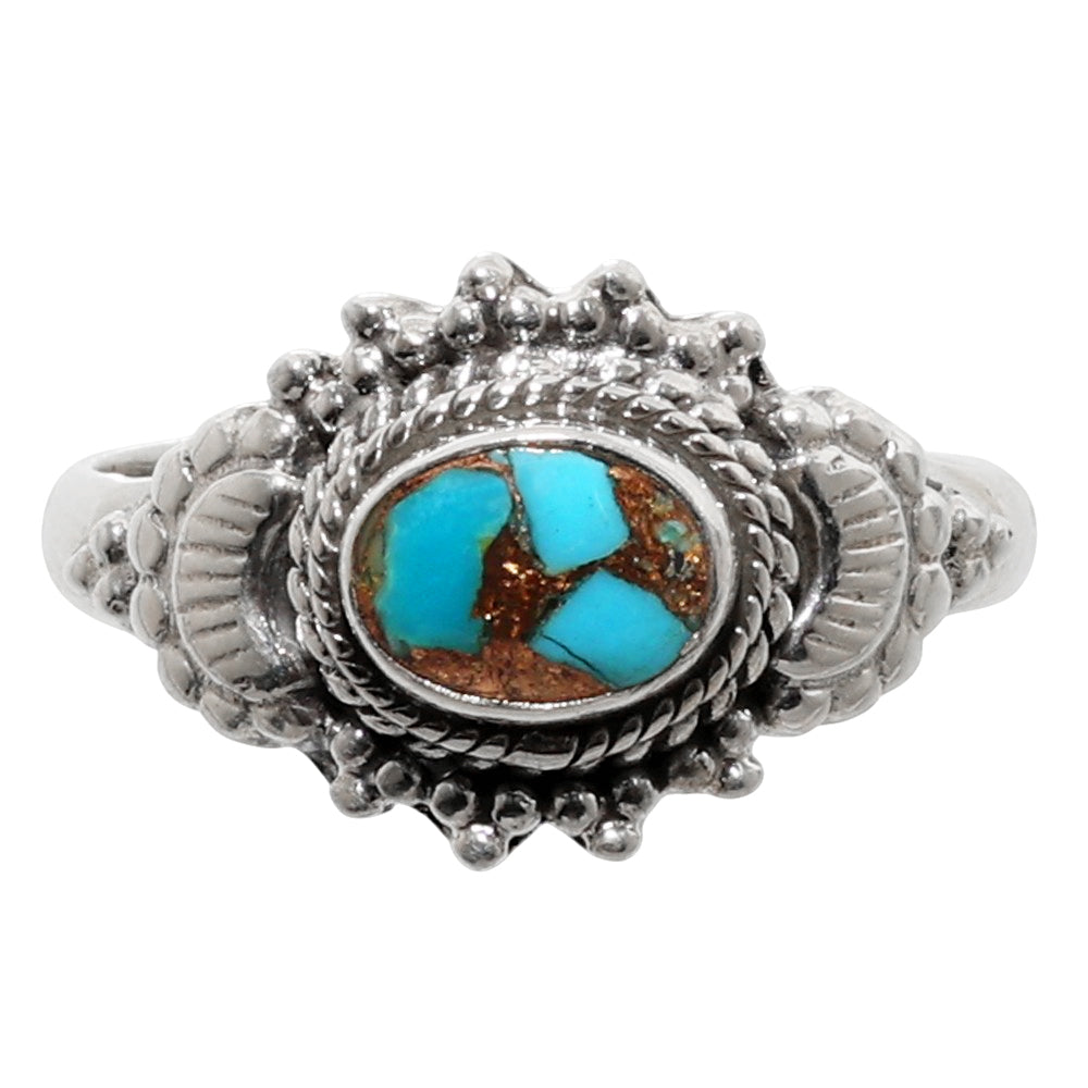 Copper Blue Turquoise 925 Sterling Silver Ring Jewelry Size-16 SR01114