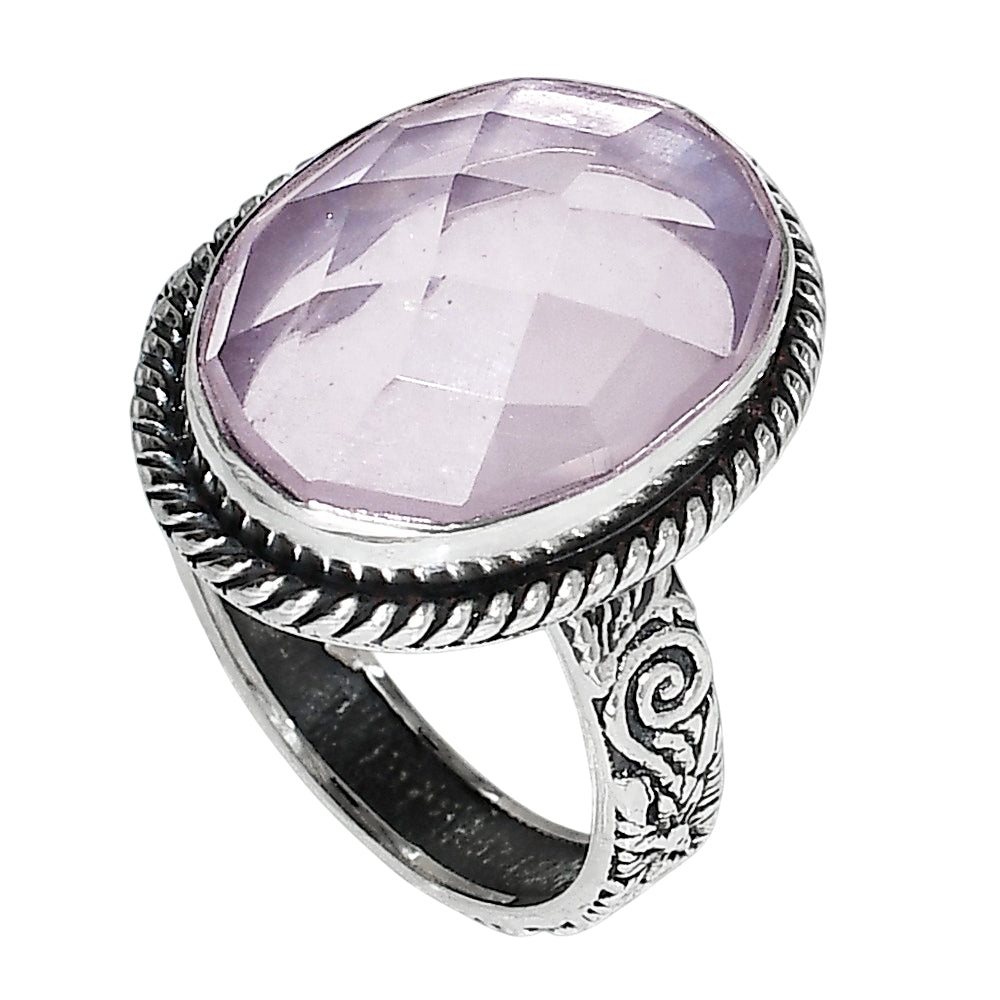 Rose Quartz Checker Briolette 925 Sterling Silver Ring Jewelry Size-20 SR01120