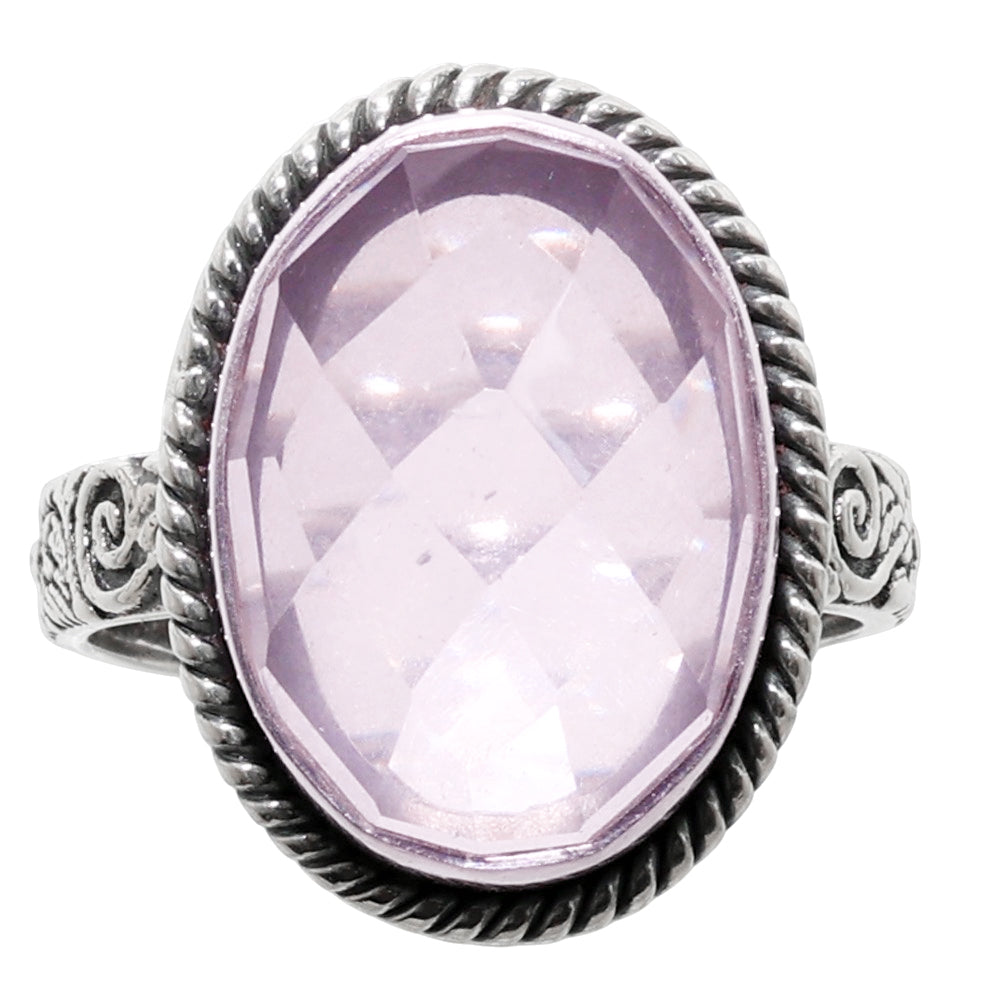 Rose Quartz Checker Briolette 925 Sterling Silver Ring Jewelry Size-20 SR01120